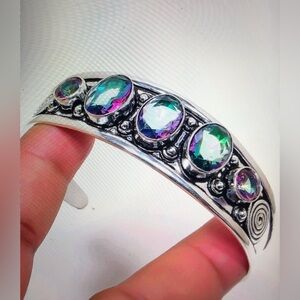 Mystic Topaz Stamped 925 Sterling Silver Cuff Bracelet
